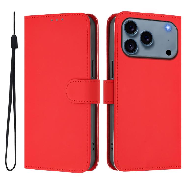 Skin Feel Solid Color Leather Phone Case with Lanyard, For iPhone 17 Pro Max