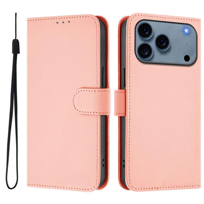 Skin Feel Solid Color Leather Phone Case with Lanyard, For iPhone 17 Pro Max