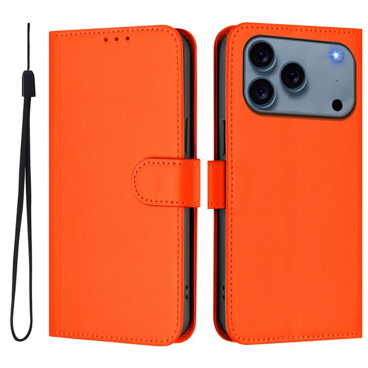 Skin Feel Solid Color Leather Phone Case with Lanyard, For iPhone 17 Pro Max