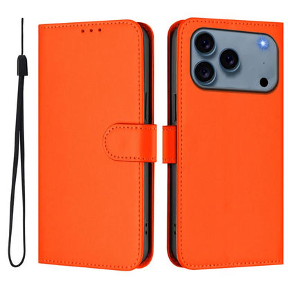 Skin Feel Solid Color Leather Phone Case with Lanyard, For iPhone 17 Pro Max