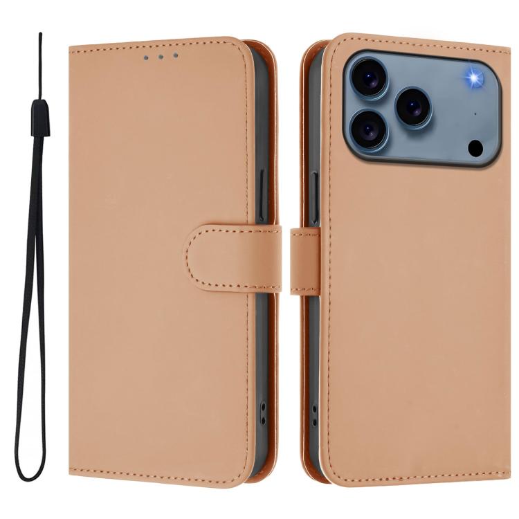 Skin Feel Solid Color Leather Phone Case with Lanyard