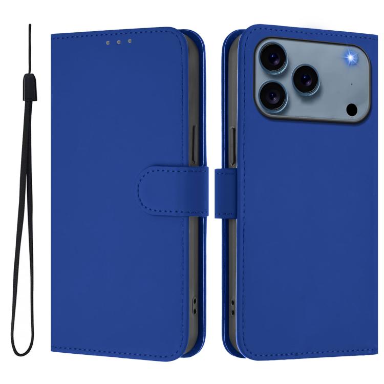 Skin Feel Solid Color Leather Phone Case with Lanyard, For iPhone 17 Pro Max