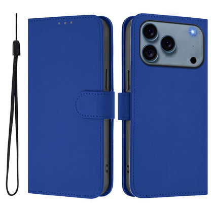Skin Feel Solid Color Leather Phone Case with Lanyard, For iPhone 17 Pro Max