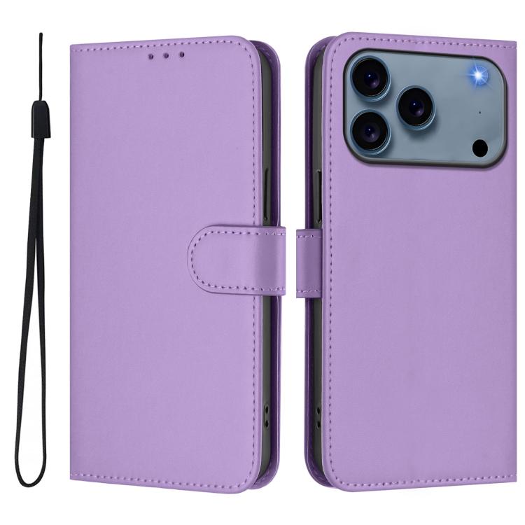 Skin Feel Solid Color Leather Phone Case with Lanyard, For iPhone 17 Pro Max