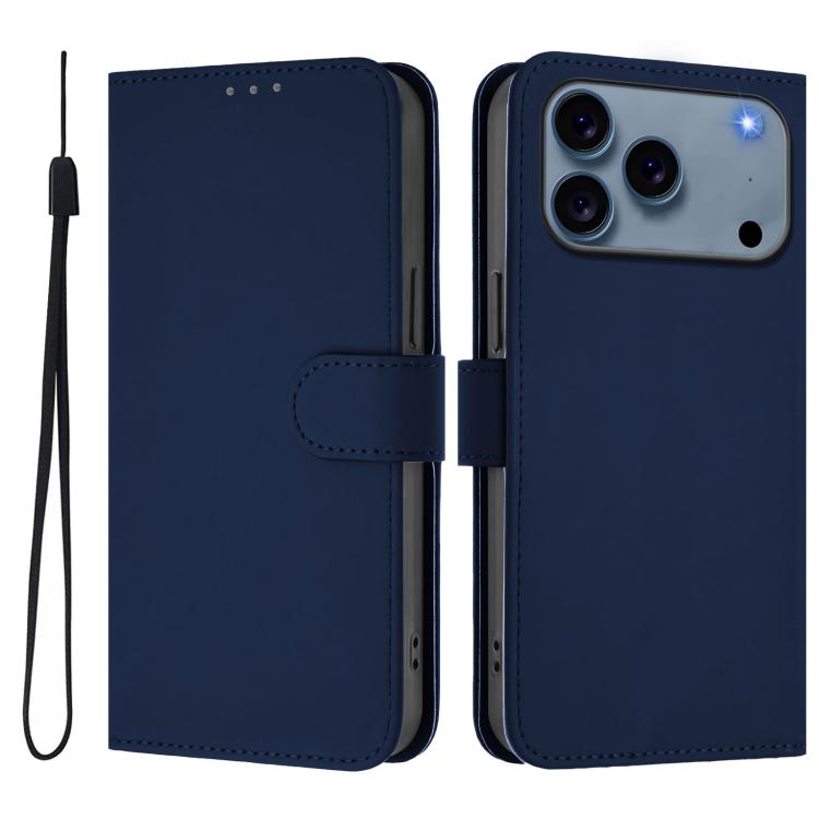 Skin Feel Solid Color Leather Phone Case with Lanyard, For iPhone 17 Pro Max