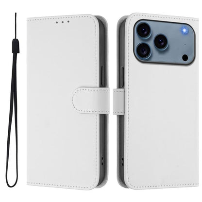 Skin Feel Solid Color Leather Phone Case with Lanyard, For iPhone 17 Pro Max