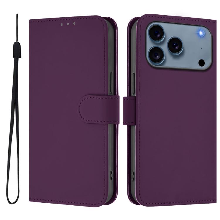 Skin Feel Solid Color Leather Phone Case with Lanyard, For iPhone 17 Pro Max