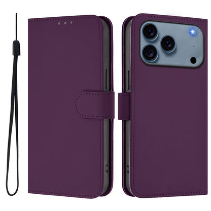 Skin Feel Solid Color Leather Phone Case with Lanyard, For iPhone 17 Pro Max