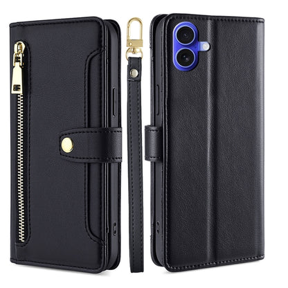 Sheep Texture Cross-body Zipper Wallet Leather Phone Case, For iPhone Air, For iPhone 16 Pro Max, For iPhone 16 Pro, For iPhone 16 Plus
