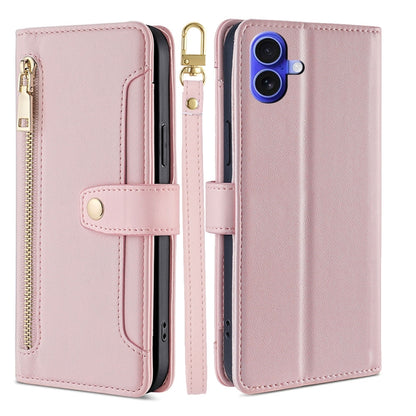 Sheep Texture Cross-body Zipper Wallet Leather Phone Case, For iPhone Air, For iPhone 16 Pro Max, For iPhone 16 Pro, For iPhone 16 Plus