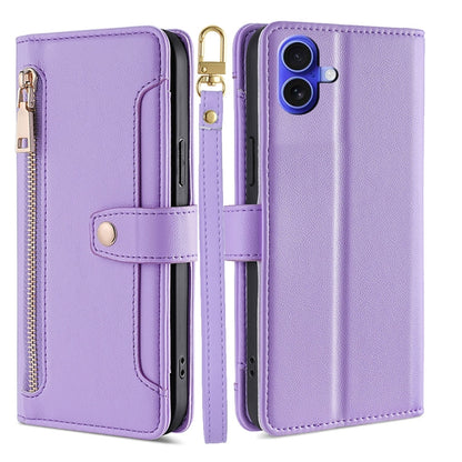 Sheep Texture Cross-body Zipper Wallet Leather Phone Case, For iPhone Air, For iPhone 16 Pro Max, For iPhone 16 Pro, For iPhone 16 Plus