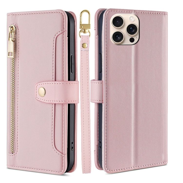 Sheep Texture Cross-body Zipper Wallet Leather Phone Case, For iPhone Air, For iPhone 16 Pro Max, For iPhone 16 Pro, For iPhone 16 Plus