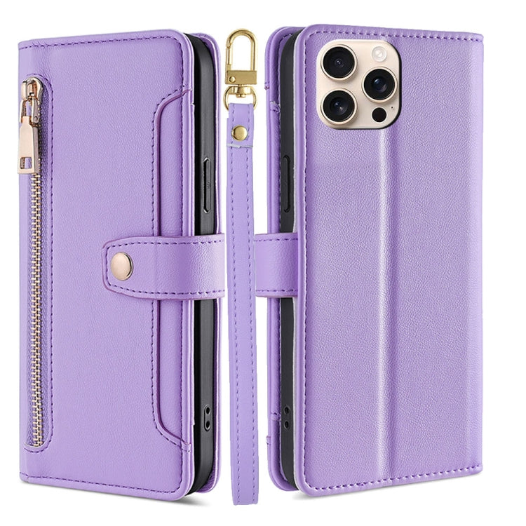 Sheep Texture Cross-body Zipper Wallet Leather Phone Case, For iPhone Air, For iPhone 16 Pro Max, For iPhone 16 Pro, For iPhone 16 Plus