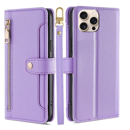 Sheep Texture Cross-body Zipper Wallet Leather Phone Case, For iPhone Air, For iPhone 16 Pro Max, For iPhone 16 Pro, For iPhone 16 Plus