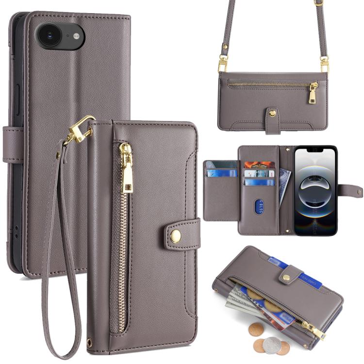 Sheep Texture Cross-body Zipper Wallet Leather Phone Case, For iPhone 18 Pro / 17 Pro, For iPhone 18 Pro Max / 17 Pro Max, For iPhone 17e / 16e, For iPhone 17