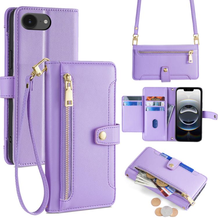 Sheep Texture Cross-body Zipper Wallet Leather Phone Case, For iPhone 18 Pro / 17 Pro, For iPhone 18 Pro Max / 17 Pro Max, For iPhone 17e / 16e, For iPhone 17