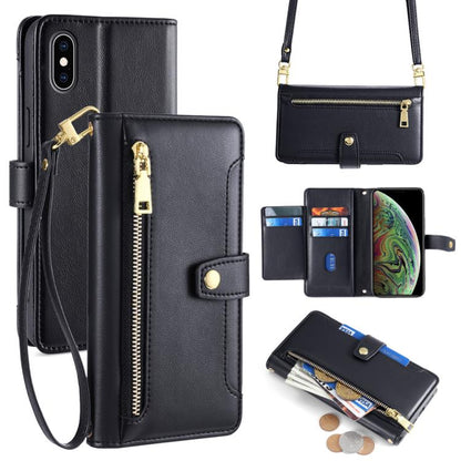 Sheep Texture Cross-body Zipper Wallet Leather Phone Case