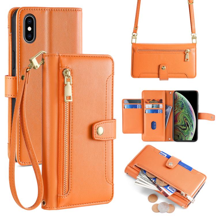 Sheep Texture Cross-body Zipper Wallet Leather Phone Case