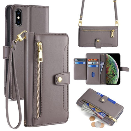 Sheep Texture Cross-body Zipper Wallet Leather Phone Case