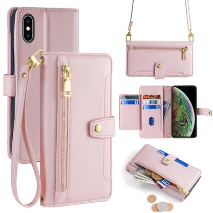 Sheep Texture Cross-body Zipper Wallet Leather Phone Case