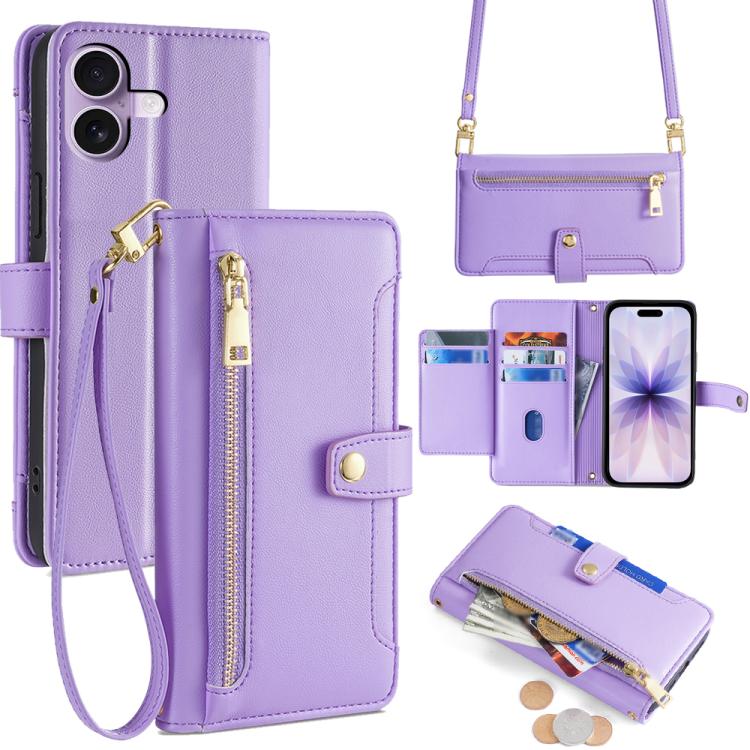 Sheep Texture Cross-body Zipper Wallet Leather Phone Case, For iPhone 17e / 16e, For iPhone 17 Pro Max, For iPhone 17 Pro, For iPhone 17