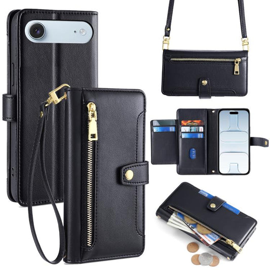 Sheep Texture Cross-body Zipper Wallet Leather Phone Case, For iPhone Air, For iPhone 16 Pro Max, For iPhone 16 Pro, For iPhone 16 Plus