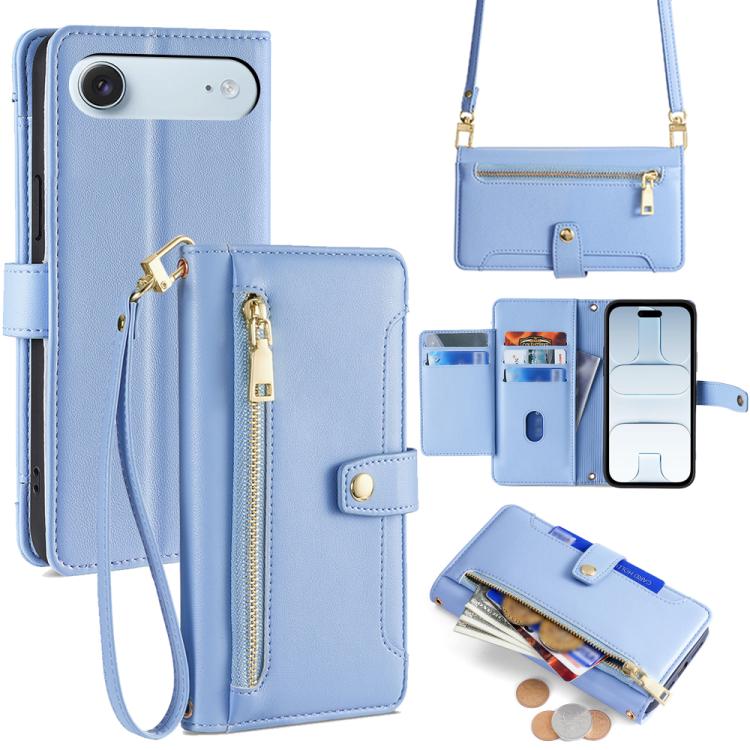 Sheep Texture Cross-body Zipper Wallet Leather Phone Case, For iPhone Air, For iPhone 16 Pro Max, For iPhone 16 Pro, For iPhone 16 Plus