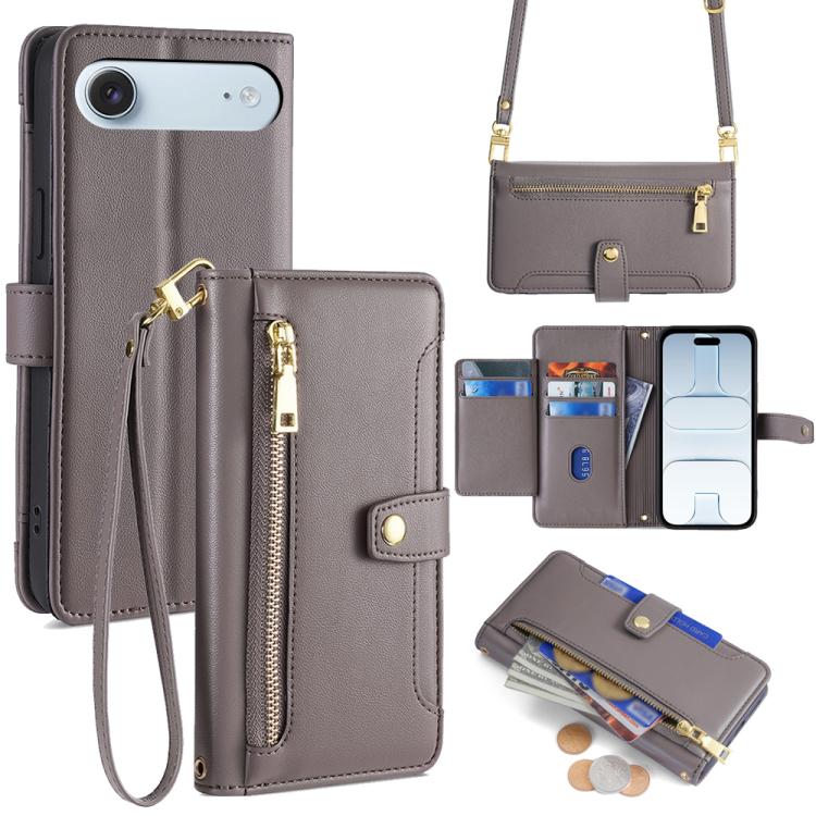 Sheep Texture Cross-body Zipper Wallet Leather Phone Case, For iPhone Air, For iPhone 16 Pro Max, For iPhone 16 Pro, For iPhone 16 Plus