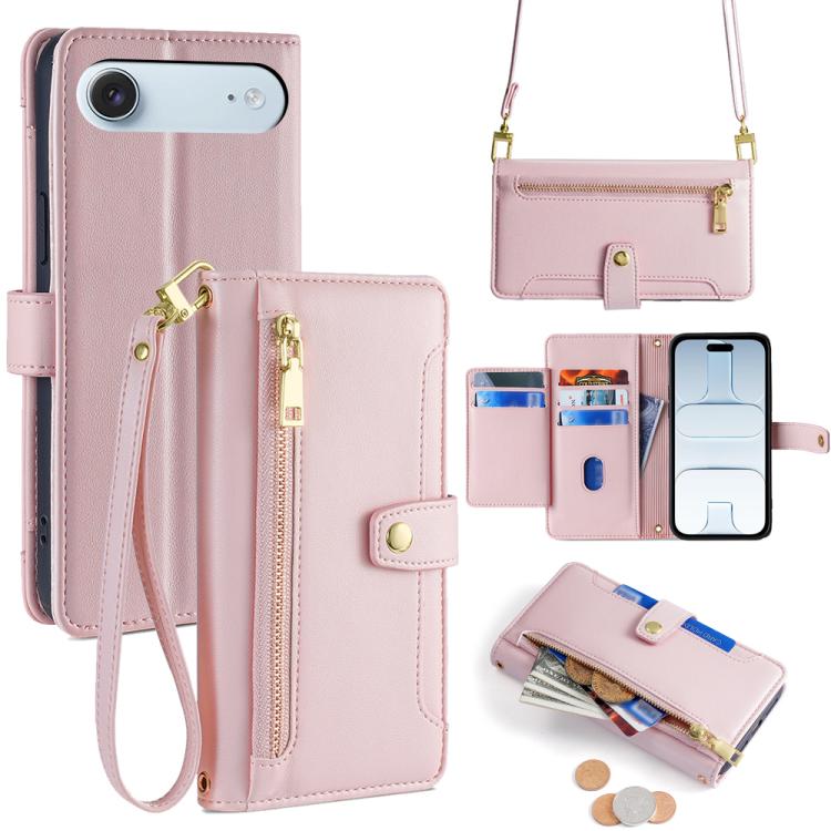 Sheep Texture Cross-body Zipper Wallet Leather Phone Case, For iPhone Air, For iPhone 16 Pro Max, For iPhone 16 Pro, For iPhone 16 Plus