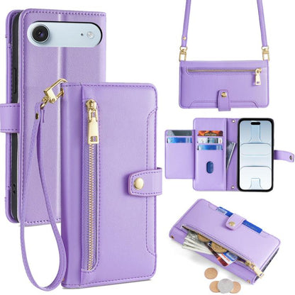 Sheep Texture Cross-body Zipper Wallet Leather Phone Case, For iPhone Air, For iPhone 16 Pro Max, For iPhone 16 Pro, For iPhone 16 Plus