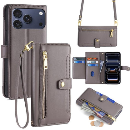 Sheep Texture Cross-body Zipper Wallet Leather Phone Case, For iPhone 18 Pro / 17 Pro, For iPhone 18 Pro Max / 17 Pro Max, For iPhone 17e / 16e, For iPhone 17