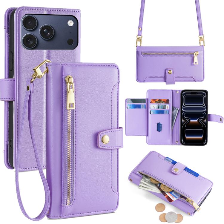 Sheep Texture Cross-body Zipper Wallet Leather Phone Case, For iPhone 18 Pro / 17 Pro, For iPhone 18 Pro Max / 17 Pro Max, For iPhone 17e / 16e, For iPhone 17
