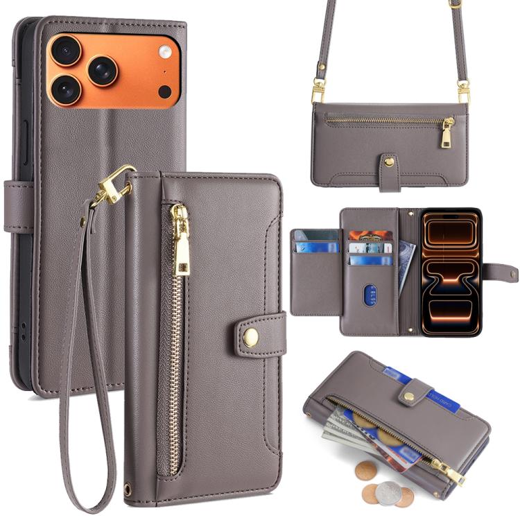 Sheep Texture Cross-body Zipper Wallet Leather Phone Case, For iPhone 18 Pro / 17 Pro, For iPhone 18 Pro Max / 17 Pro Max, For iPhone 17e / 16e, For iPhone 17