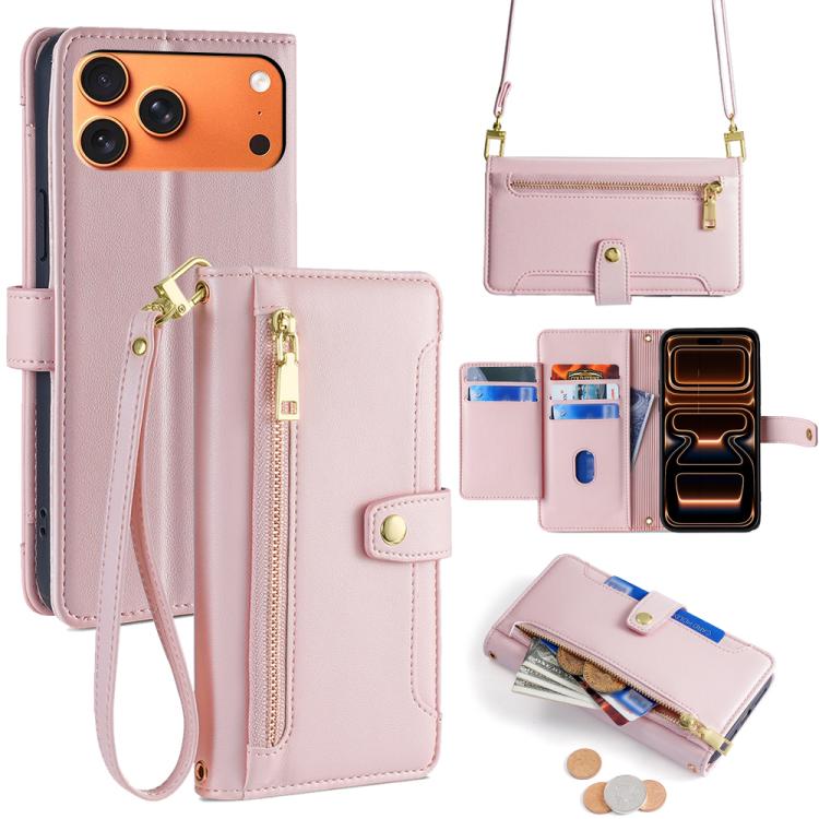 Sheep Texture Cross-body Zipper Wallet Leather Phone Case, For iPhone 18 Pro / 17 Pro, For iPhone 18 Pro Max / 17 Pro Max, For iPhone 17e / 16e, For iPhone 17
