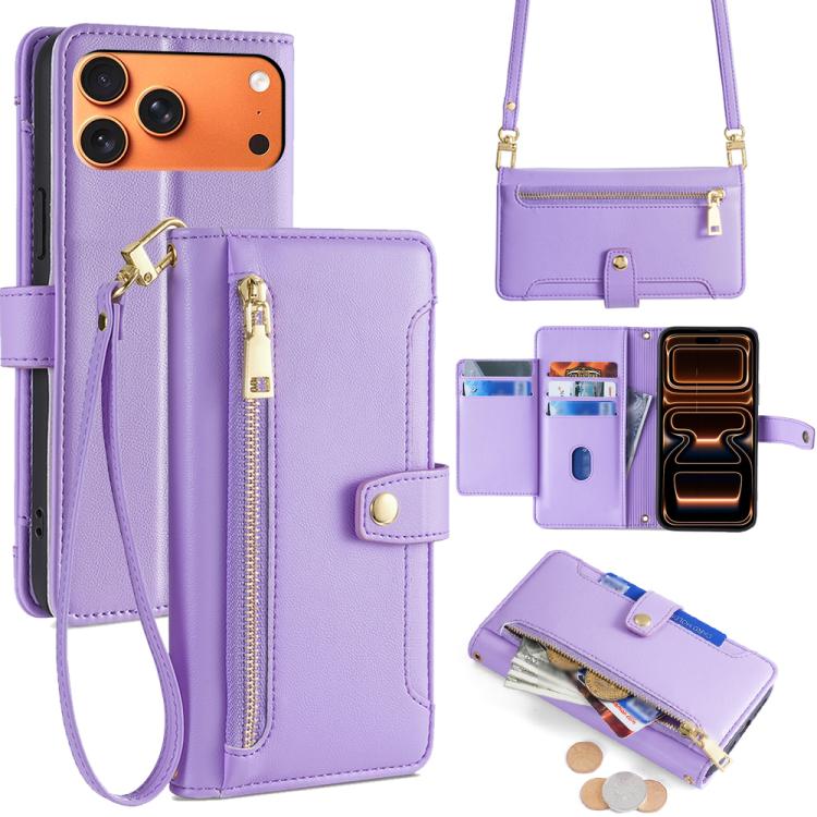Sheep Texture Cross-body Zipper Wallet Leather Phone Case, For iPhone 18 Pro / 17 Pro, For iPhone 18 Pro Max / 17 Pro Max, For iPhone 17e / 16e, For iPhone 17