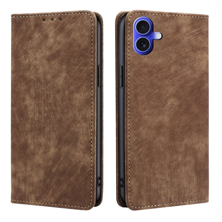 RFID Anti-theft Brush Magnetic Leather Phone Case, For iPhone Air, For iPhone 16 Pro Max, For iPhone 16 Pro, For iPhone 16 Plus