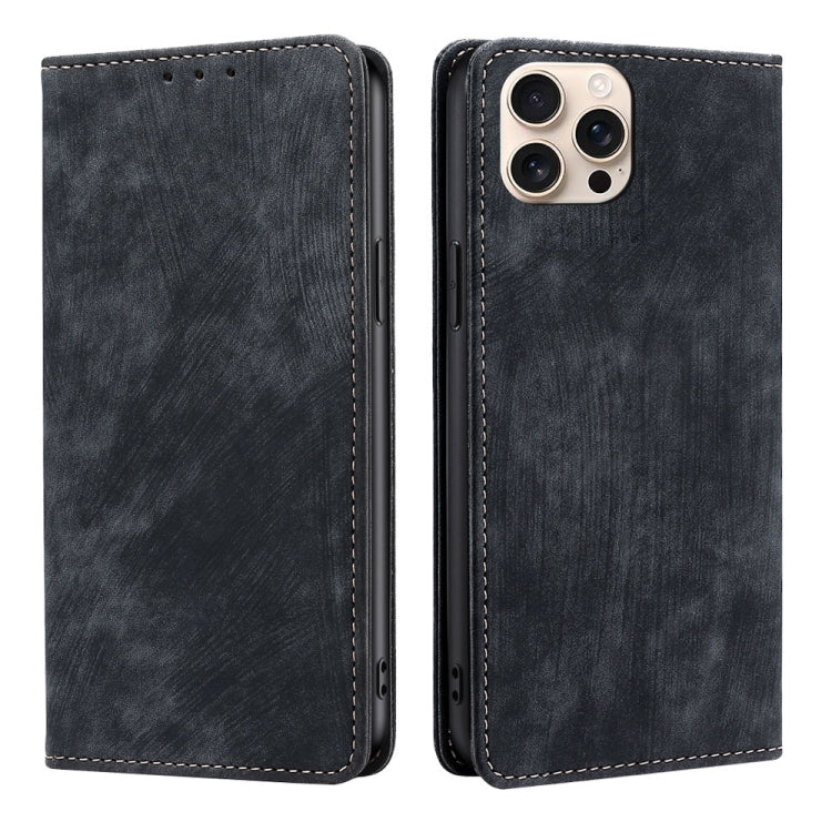RFID Anti-theft Brush Magnetic Leather Phone Case, For iPhone Air, For iPhone 16 Pro Max, For iPhone 16 Pro, For iPhone 16 Plus