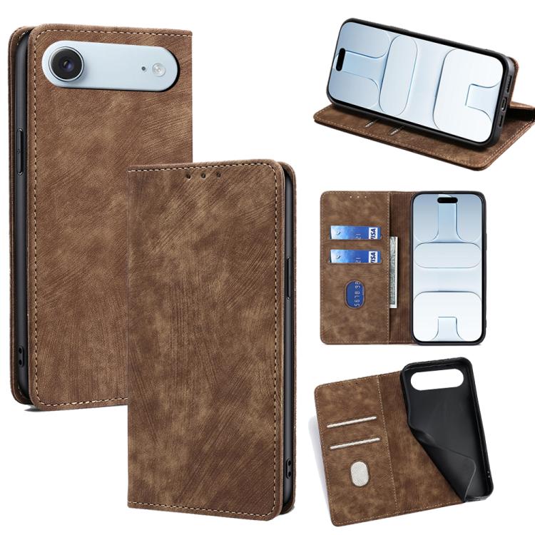 RFID Anti-theft Brush Magnetic Leather Phone Case, For iPhone Air, For iPhone 16 Pro Max, For iPhone 16 Pro, For iPhone 16 Plus