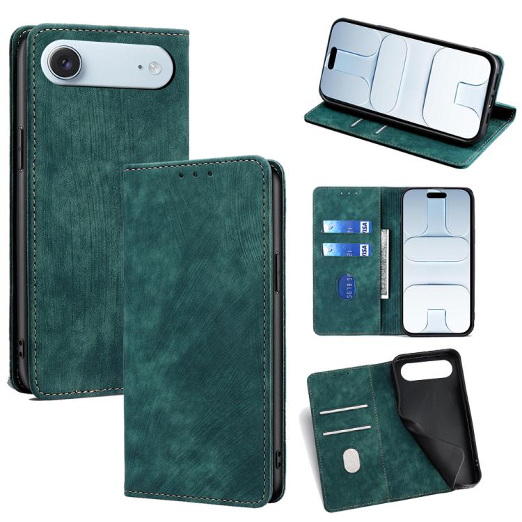 RFID Anti-theft Brush Magnetic Leather Phone Case, For iPhone Air, For iPhone 16 Pro Max, For iPhone 16 Pro, For iPhone 16 Plus