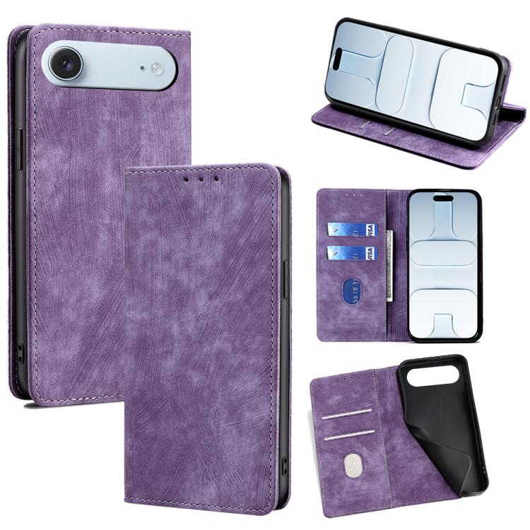 RFID Anti-theft Brush Magnetic Leather Phone Case, For iPhone Air, For iPhone 16 Pro Max, For iPhone 16 Pro, For iPhone 16 Plus