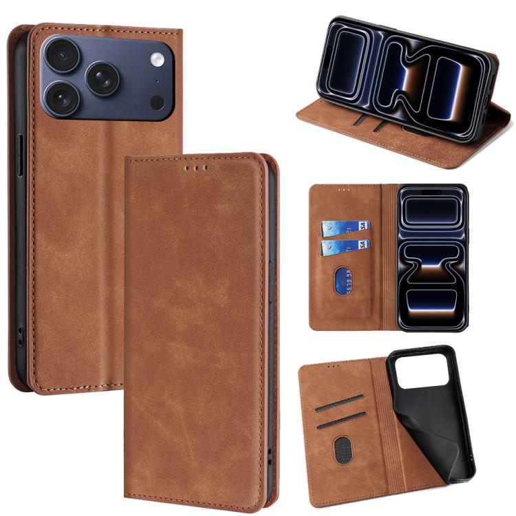 Skin Feel Magnetic Leather Phone Case, For iPhone 18 Pro / 17 Pro, For iPhone 18 Pro Max / 17 Pro Max, For iPhone 17, For iPhone Air
