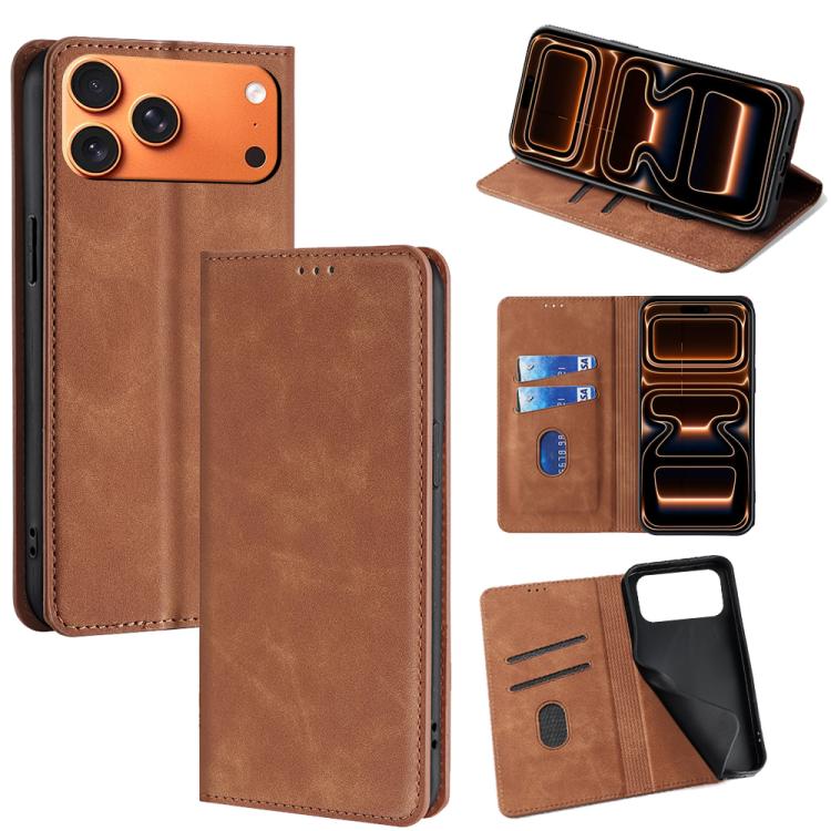 Skin Feel Magnetic Leather Phone Case, For iPhone 18 Pro / 17 Pro, For iPhone 18 Pro Max / 17 Pro Max, For iPhone 17, For iPhone Air