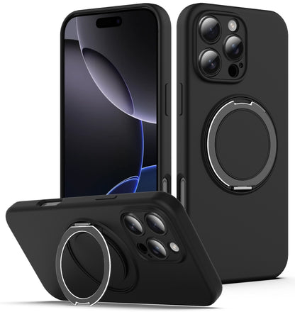 Liquid Silicone MagSafe Phone Case with Rotating Holder, For iPhone 17e / 16e, For iPhone 16 Pro Max, For iPhone 16 Pro, For iPhone 16 Plus