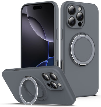 Liquid Silicone MagSafe Phone Case with Rotating Holder, For iPhone 17e / 16e, For iPhone 16 Pro Max, For iPhone 16 Pro, For iPhone 16 Plus