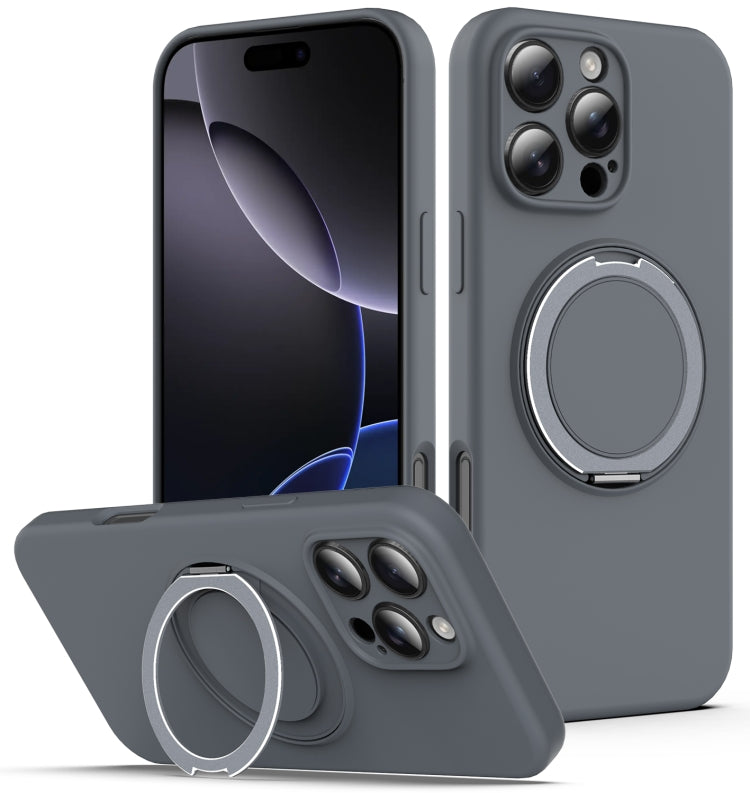 Liquid Silicone MagSafe Phone Case with Rotating Holder, For iPhone 17e / 16e, For iPhone 16 Pro Max, For iPhone 16 Pro, For iPhone 16 Plus