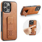 Fierre Shann Oil Wax Cow Leather Holder Back Phone Case, For iPhone 17e / 16e, For iPhone 16 Pro Max, For iPhone 16 Pro, For iPhone 16 Plus