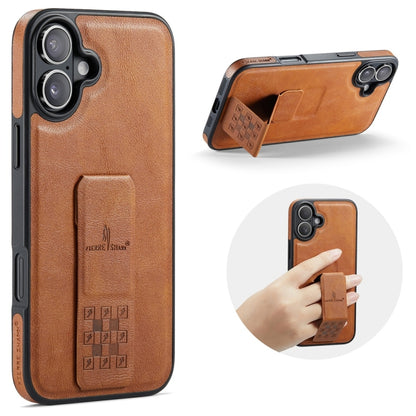 Fierre Shann Oil Wax Cow Leather Holder Back Phone Case, For iPhone 17e / 16e, For iPhone 16 Pro Max, For iPhone 16 Pro, For iPhone 16 Plus