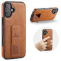 Fierre Shann Oil Wax Cow Leather Holder Back Phone Case, For iPhone 17e / 16e, For iPhone 16 Pro Max, For iPhone 16 Pro, For iPhone 16 Plus