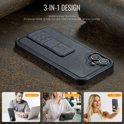Fierre Shann Oil Wax Cow Leather Holder Back Phone Case, For iPhone 16, For iPhone 15 Pro Max, For iPhone 15 Pro, For iPhone 15 Plus