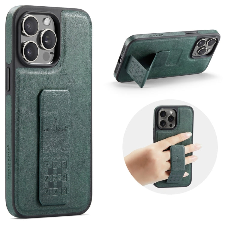 Fierre Shann Oil Wax Cow Leather Holder Back Phone Case, For iPhone 16, For iPhone 15 Pro Max, For iPhone 15 Pro, For iPhone 15 Plus